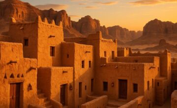 Dar Tantora The House Hotel traditional mudbrick building with desert surroundings in AlUla