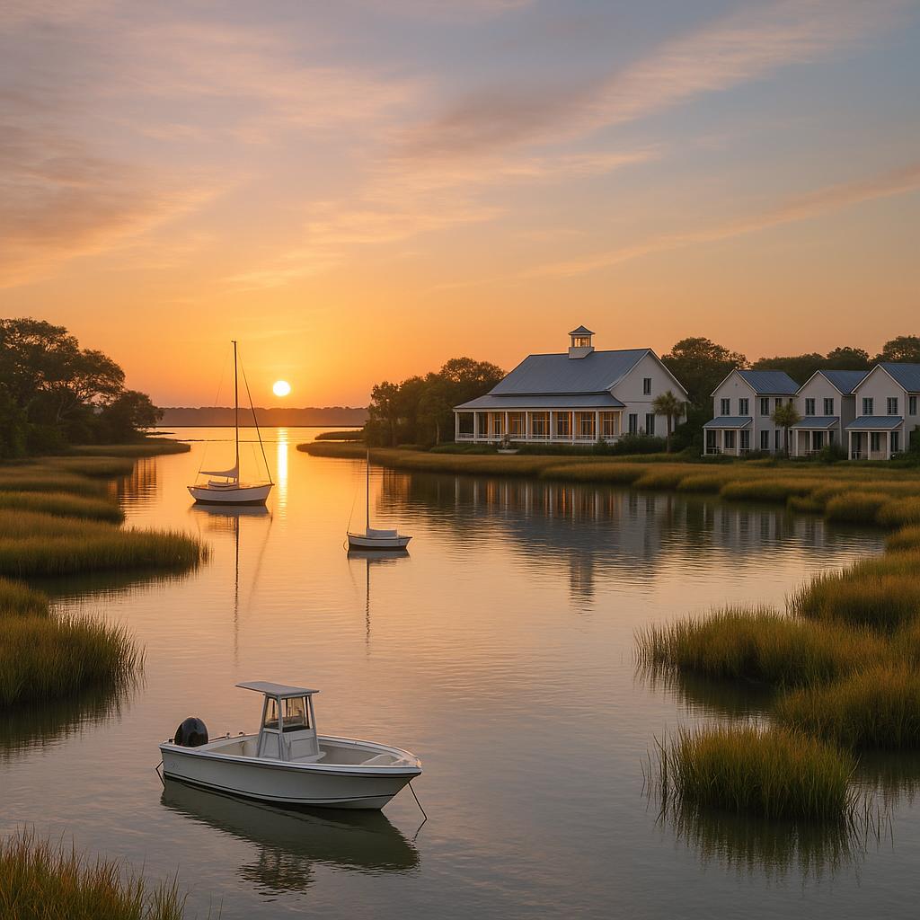 Sunrise waterfront view at The Dunlin on Johns Island