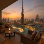 Balcony view of Burj Khalifa and Dubai Fountain