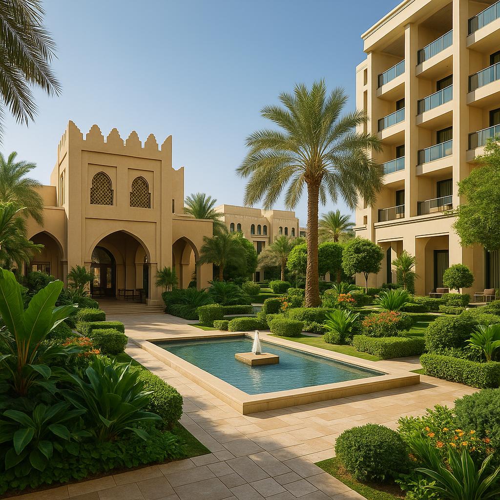 Al Messila luxury resort serene garden and architecture in Doha