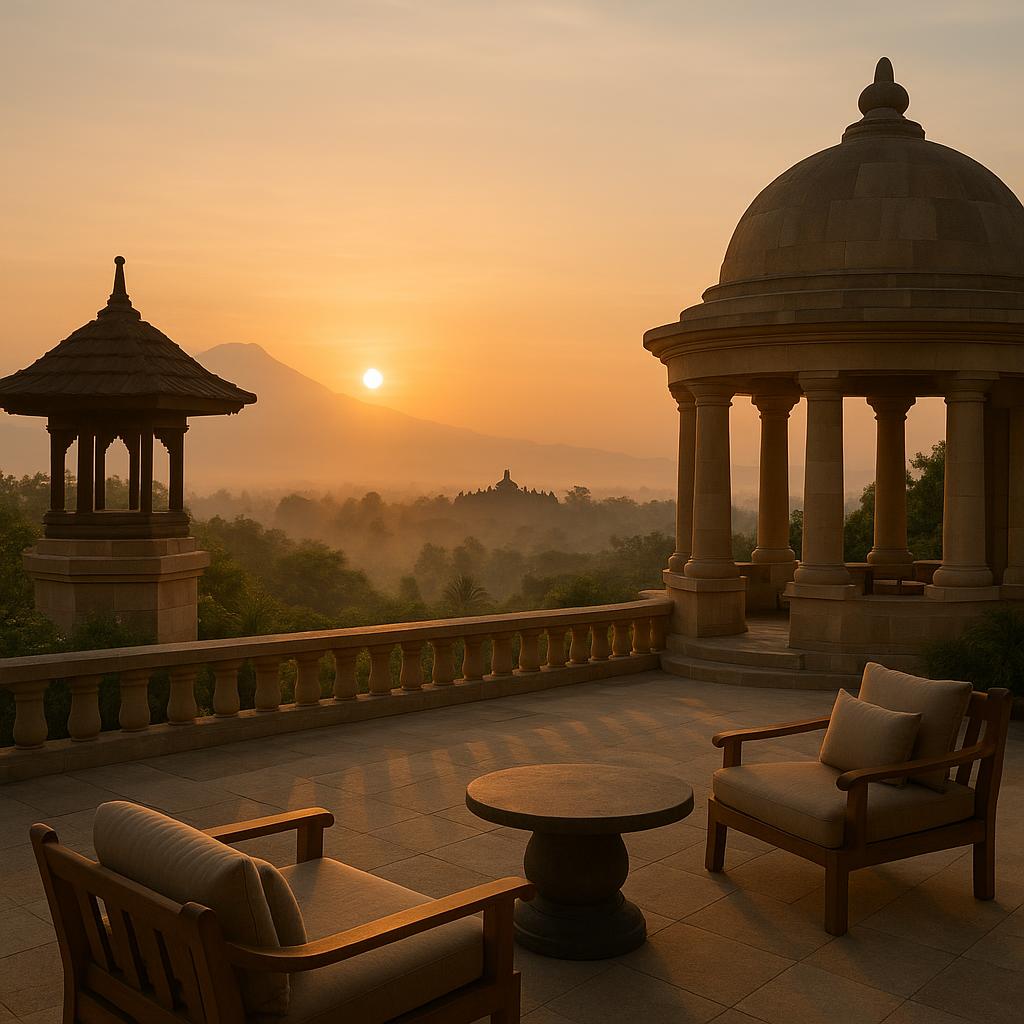 Sunrise view of Borobudur from Amanjiwo terrace