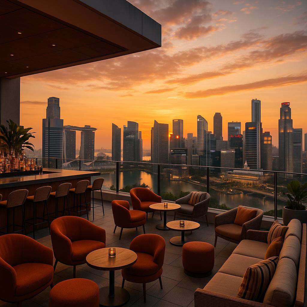 Rooftop bar and city skyline at Andaz Singapore