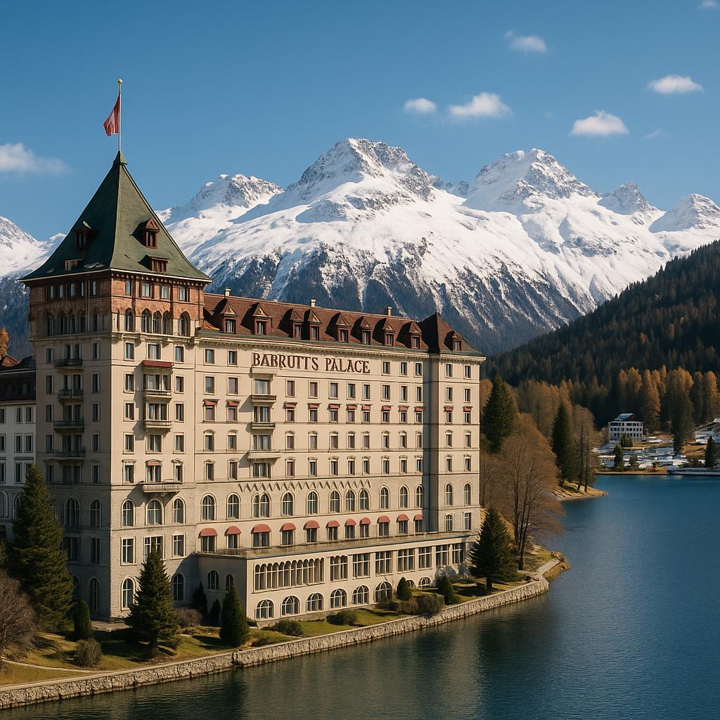 Badrutt's Palace Hotel exterior overlooking Lake St. Moritz