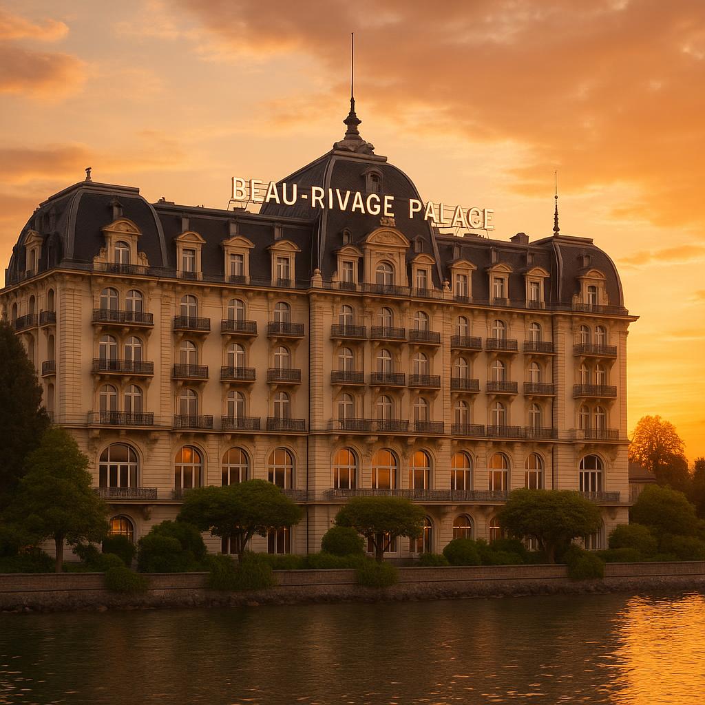 Beau-Rivage Palace Belle Époque facade on Lake Geneva, Lausanne