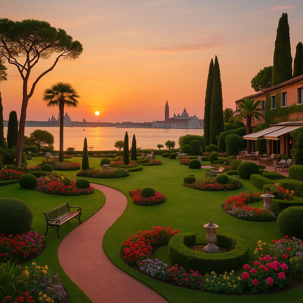 Belmond Hotel Cipriani gardens and lagoon view