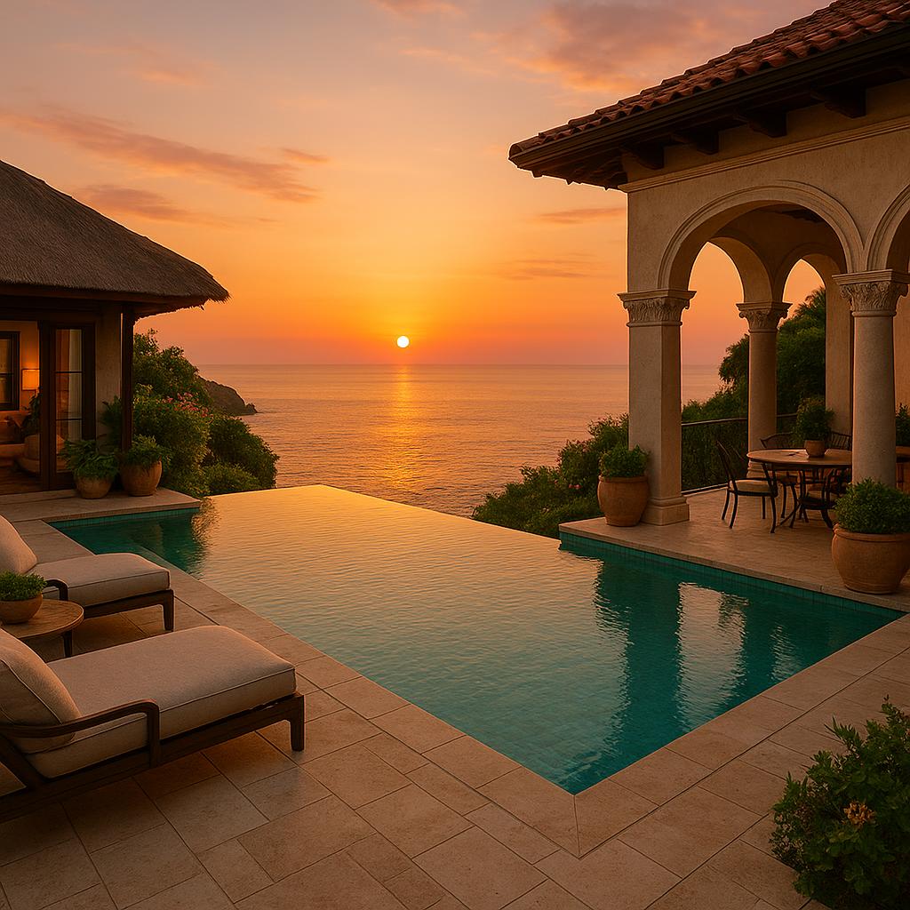 Bvlgari Resort Bali cliffside villa with private infinity pool and ocean view at sunset