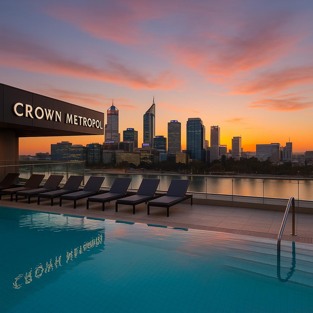 Rooftop pool with city view at Crown Metropol Perth