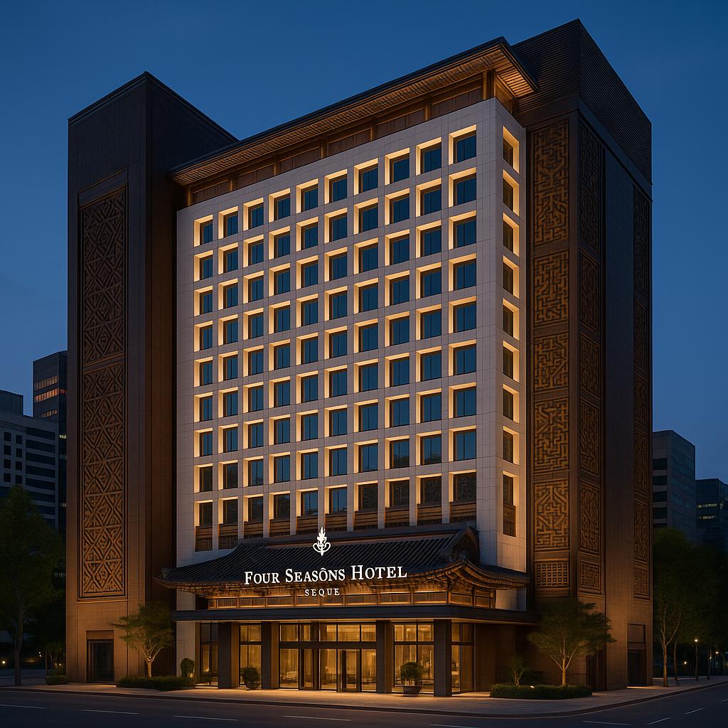Four Seasons Hotel Seoul modern exterior at dusk