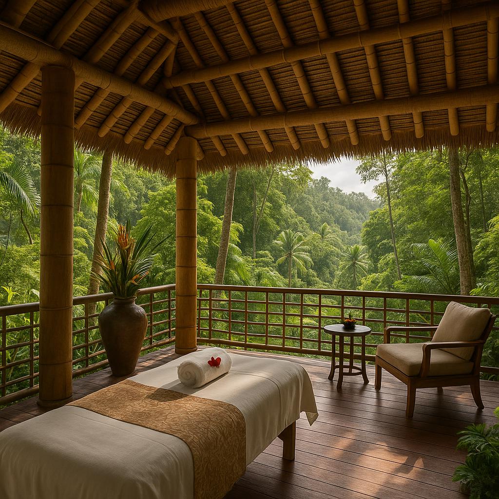 Secluded spa pavilion surrounded by lush jungle foliage at Four Seasons Resort Bali at Sayan