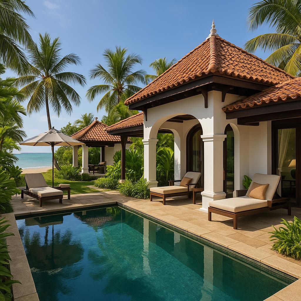 Four Seasons Resort Langkawi beachfront villa with pool and palm trees