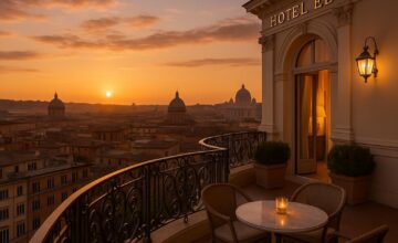 Hotel Eden balcony view at sunset
