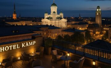 Panoramic rooftop view of Helsinki city skyline from Hotel Kämp