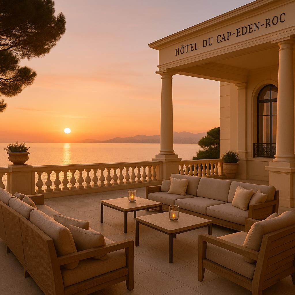 Secluded terrace with Mediterranean sea view at Hôtel du Cap-Eden-Roc