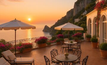 JK Place Capri boutique hotel terrace overlooking the sea at sunrise