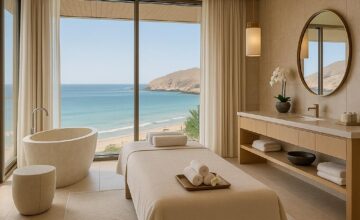 Spa treatment room with ocean views at Jumeirah Muscat Bay