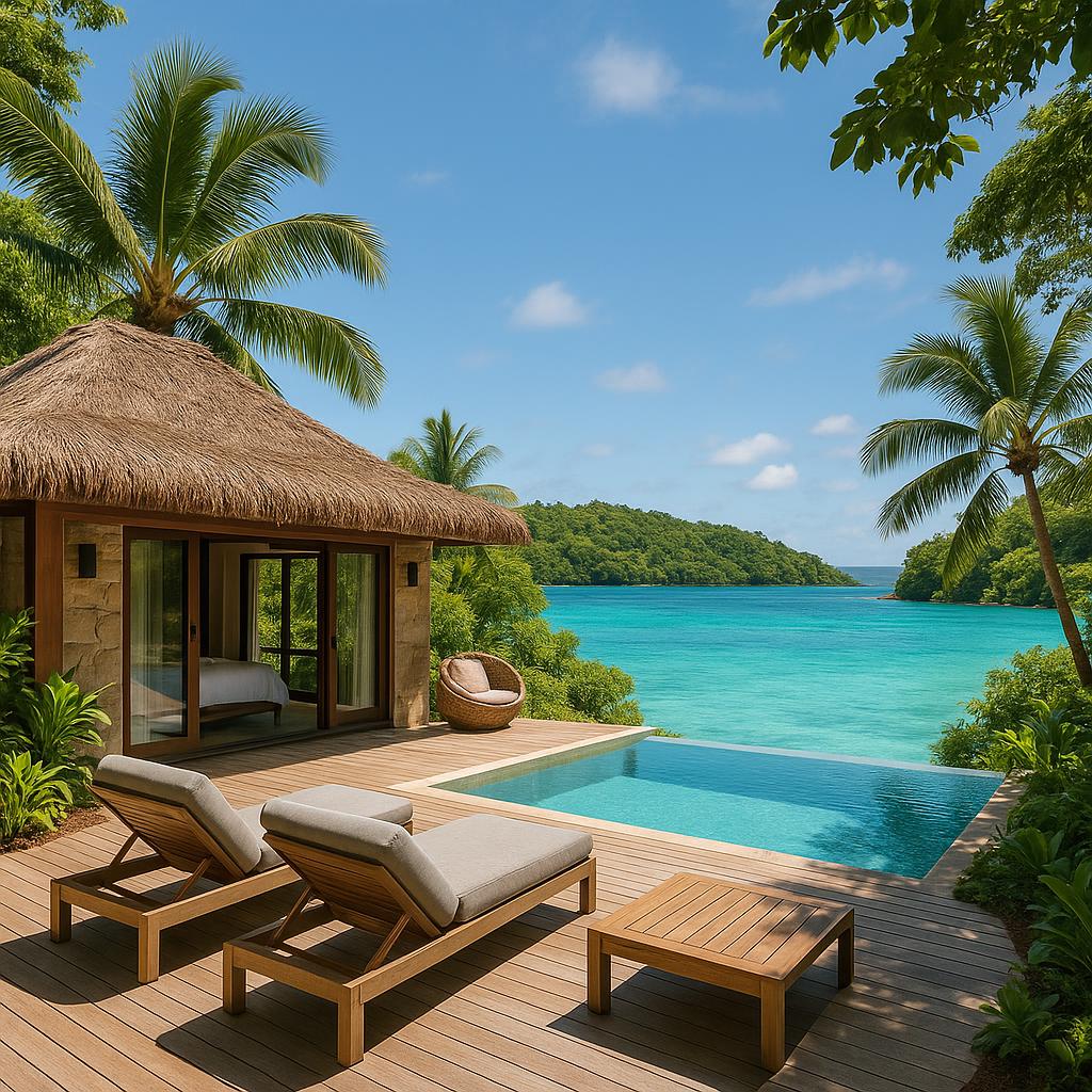 Luxury villa at Kokomo Private Island Fiji overlooking turquoise sea