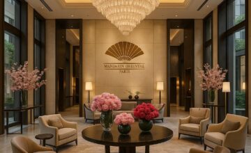 Mandarin Oriental Paris lobby with elegant chandelier and seating