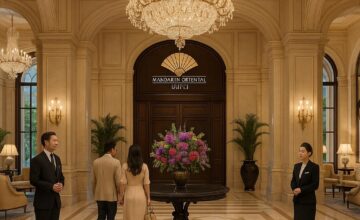 Mandarin Oriental Taipei elegant lobby with staff assisting guests