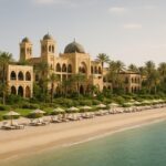 One&Only Royal Mirage resort beachfront with Arabian-style architecture and palm trees