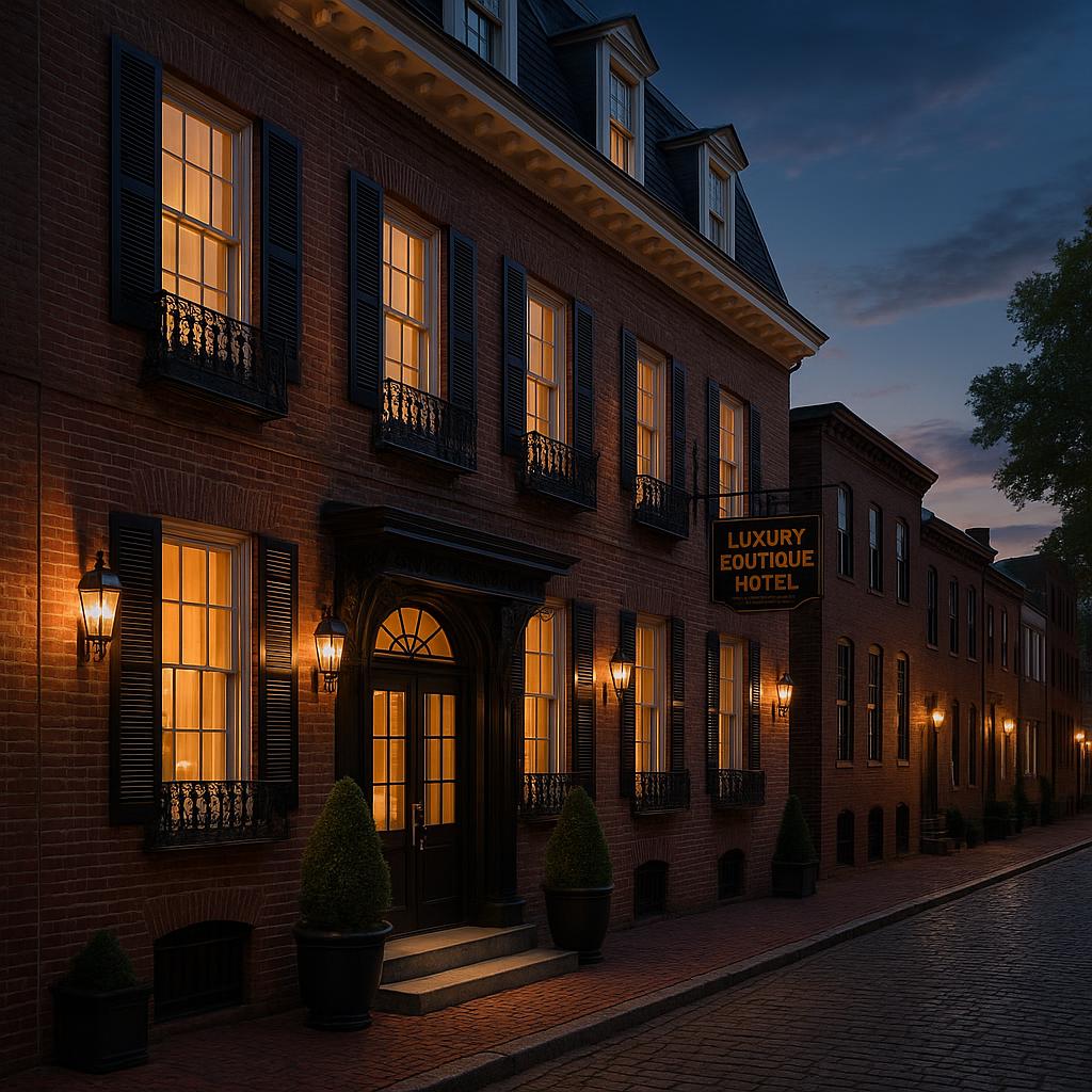 Rosewood Washington D.C. historic luxury facade in Georgetown at twilight
