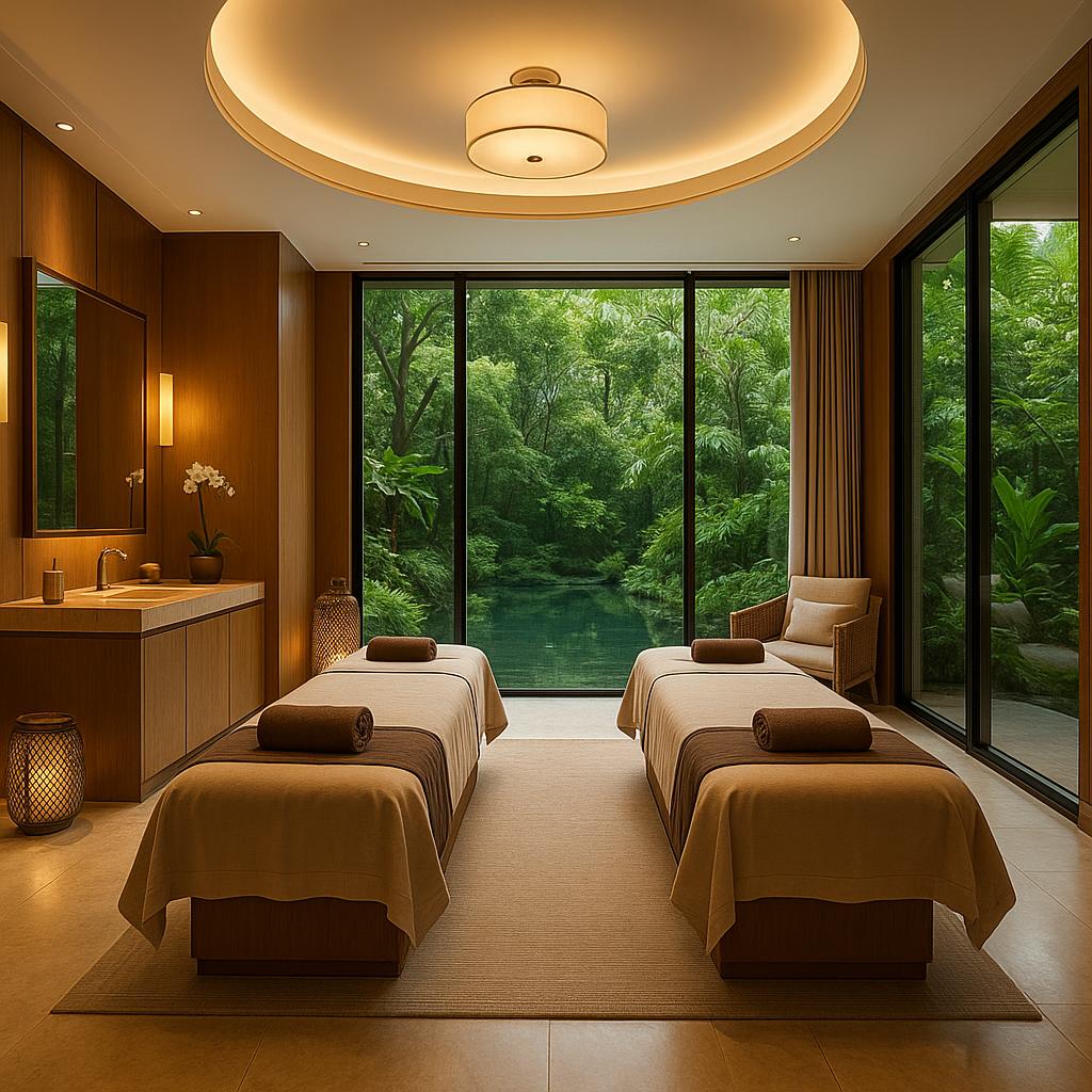 Spa relaxation area with garden view at Shangri-La Singapore
