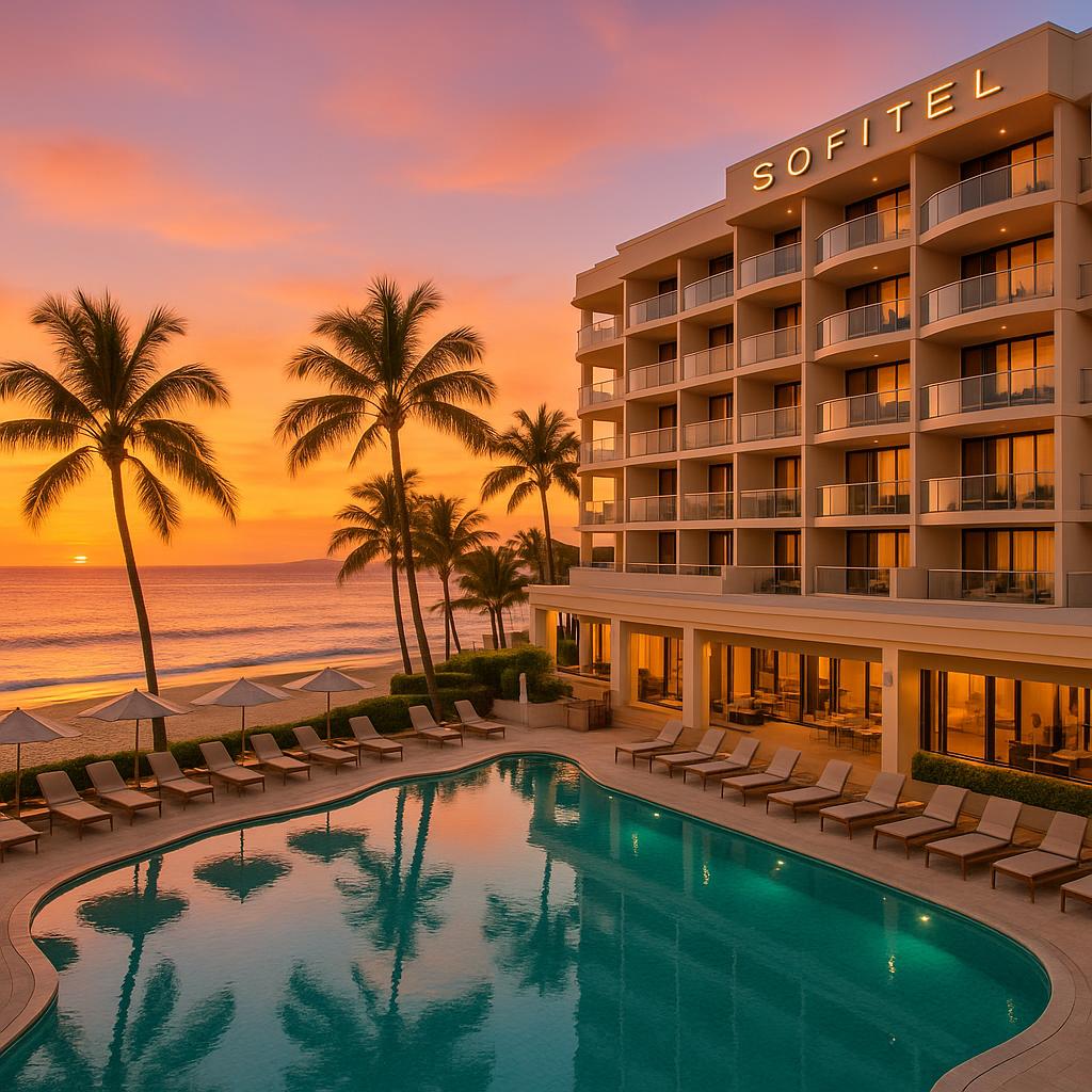 Sofitel Noosa Pacific Resort beachfront during sunset
