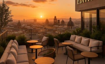 Barcelona EDITION rooftop terrace overlooking city skyline