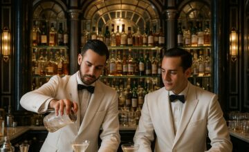 Bartenders crafting signature martinis at The Connaught Bar, London