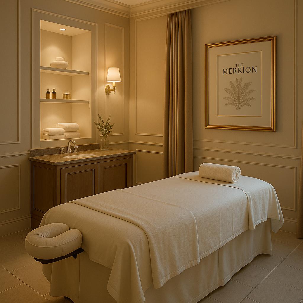 Spa treatment room with massage table