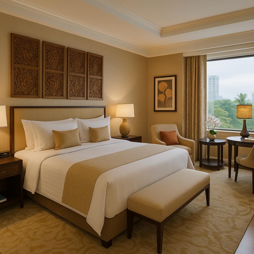 Modernized elegant guest room at The Peninsula Manila