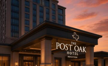 The Post Oak Hotel Houston luxury facade at sunset