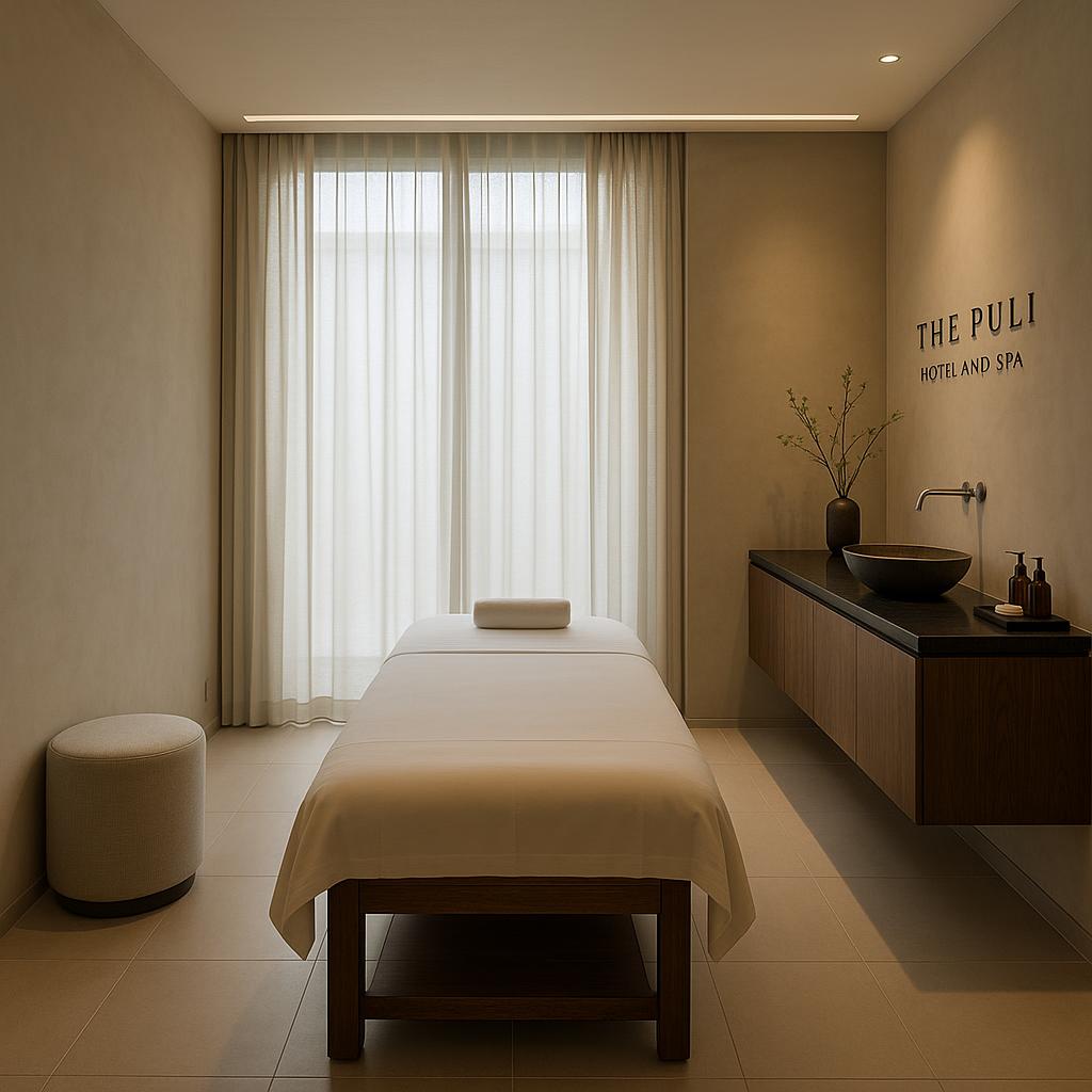 Elegant spa treatment room with minimalist design at The PuLi Hotel and Spa