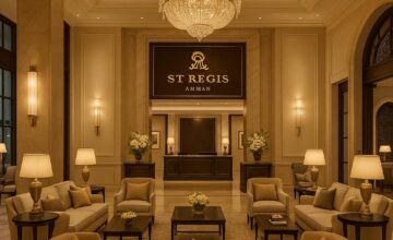 The St. Regis Amman elegant lobby with warm, refined lighting