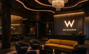 Luxurious W Melbourne hotel lobby with modern design and ambient lighting