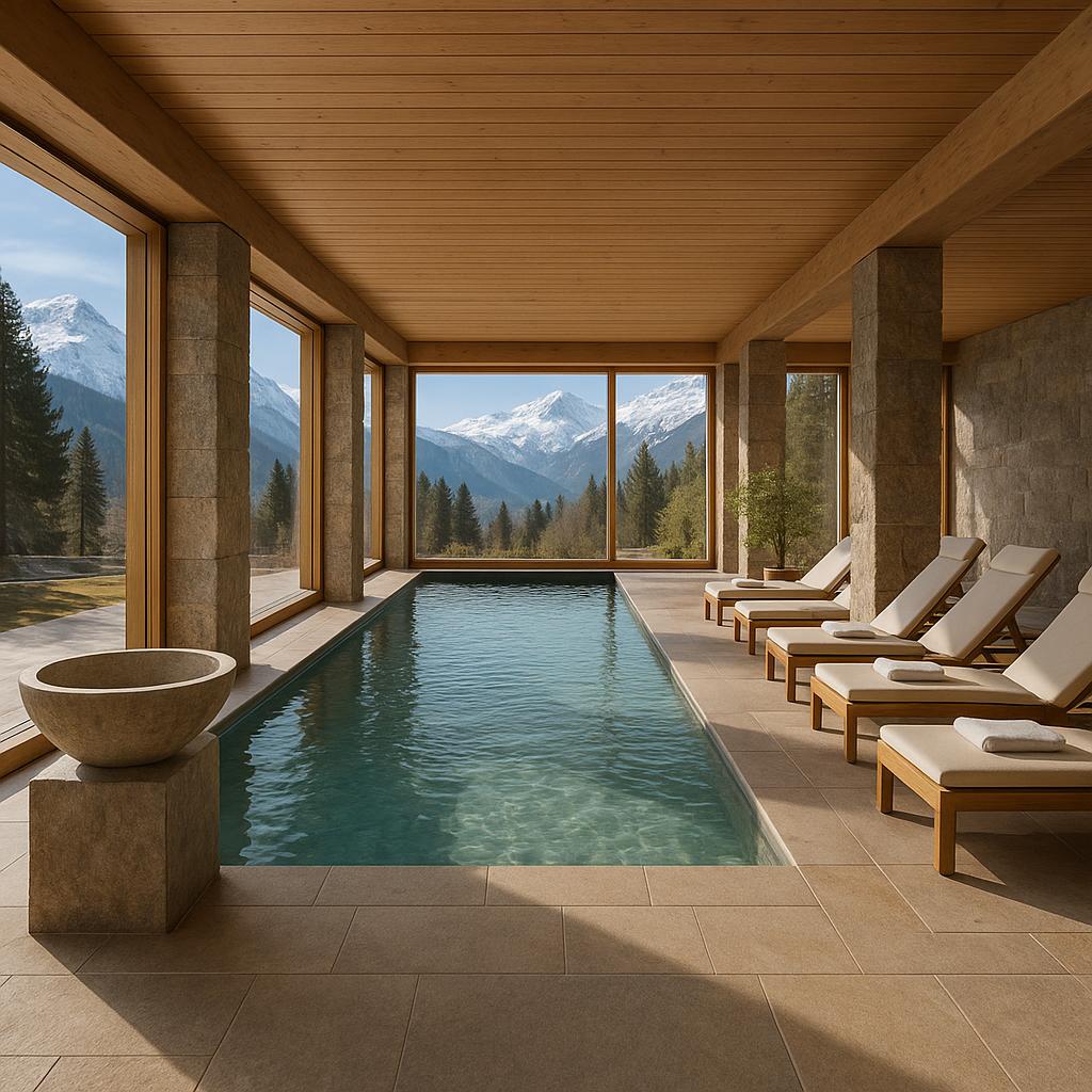 Waldhaus Flims Wellness Resort spa with mountain views