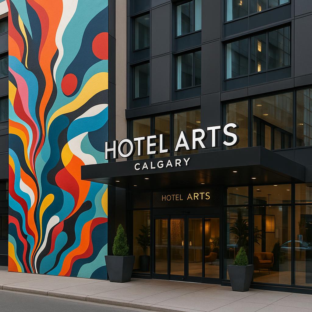 Front entrance of Hotel Arts Calgary showcasing its contemporary art and boutique style