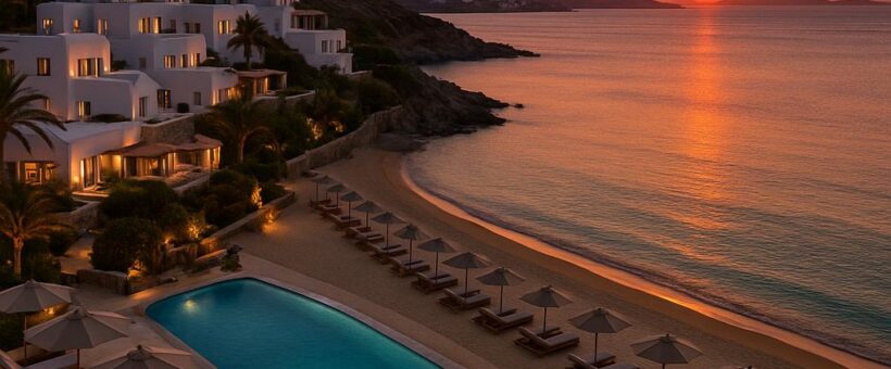 Santa Marina resort private beach sunset in Mykonos